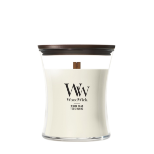 WOODWICK WHITE TEAK ŚWIECA ZAPACHOWA ŚREDNIA